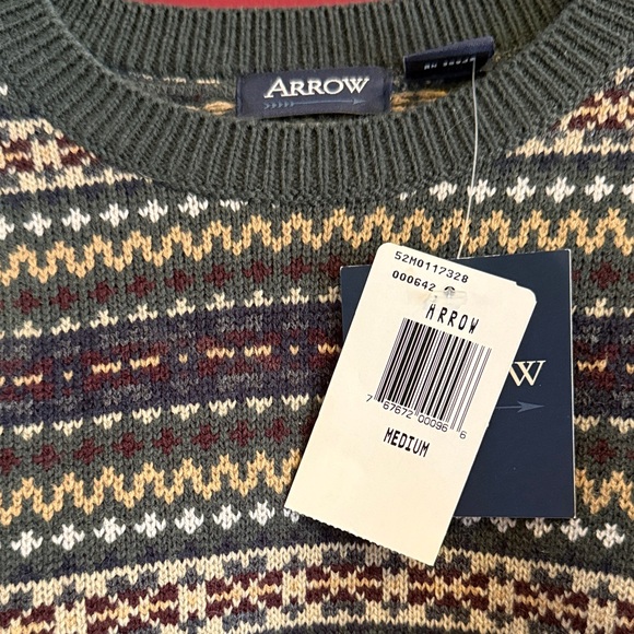 Arrow Men's Green Patterned Pullover Grandpa Sweater Size M NWT - Picture 2 of 8